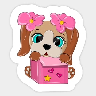 Cute dog with flowers on his head Sticker